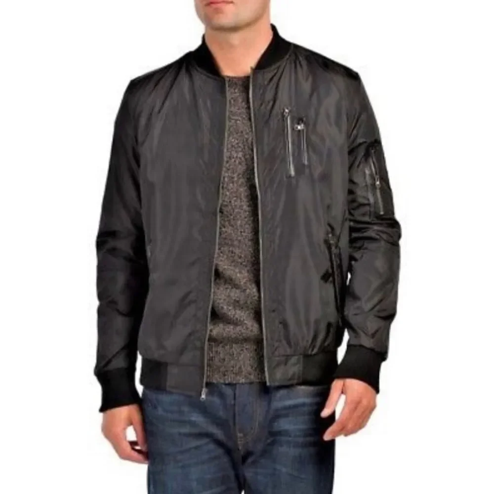 Alexander Julian Mens Size Large Gray Bomber Lightweight Jacket with Pockets
